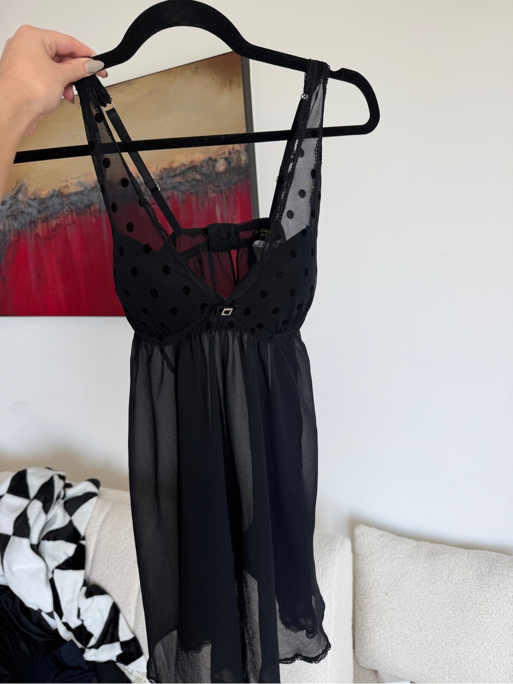 Sheer Black Polka Dot Babydoll Chemise lingerie dress - Picture 1 of 6
